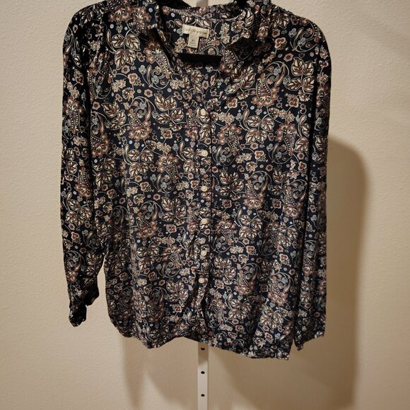Croft & Barrow Women's Button Front Long Sleeve Blouse Size XL Rayon Blue Print - Picture 5 of 11